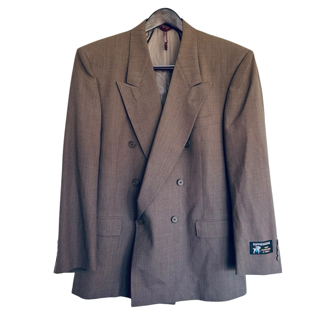 Hart Schaffner Marx Impressions Double Breasted Blazer 41R Brown Vintage NWT